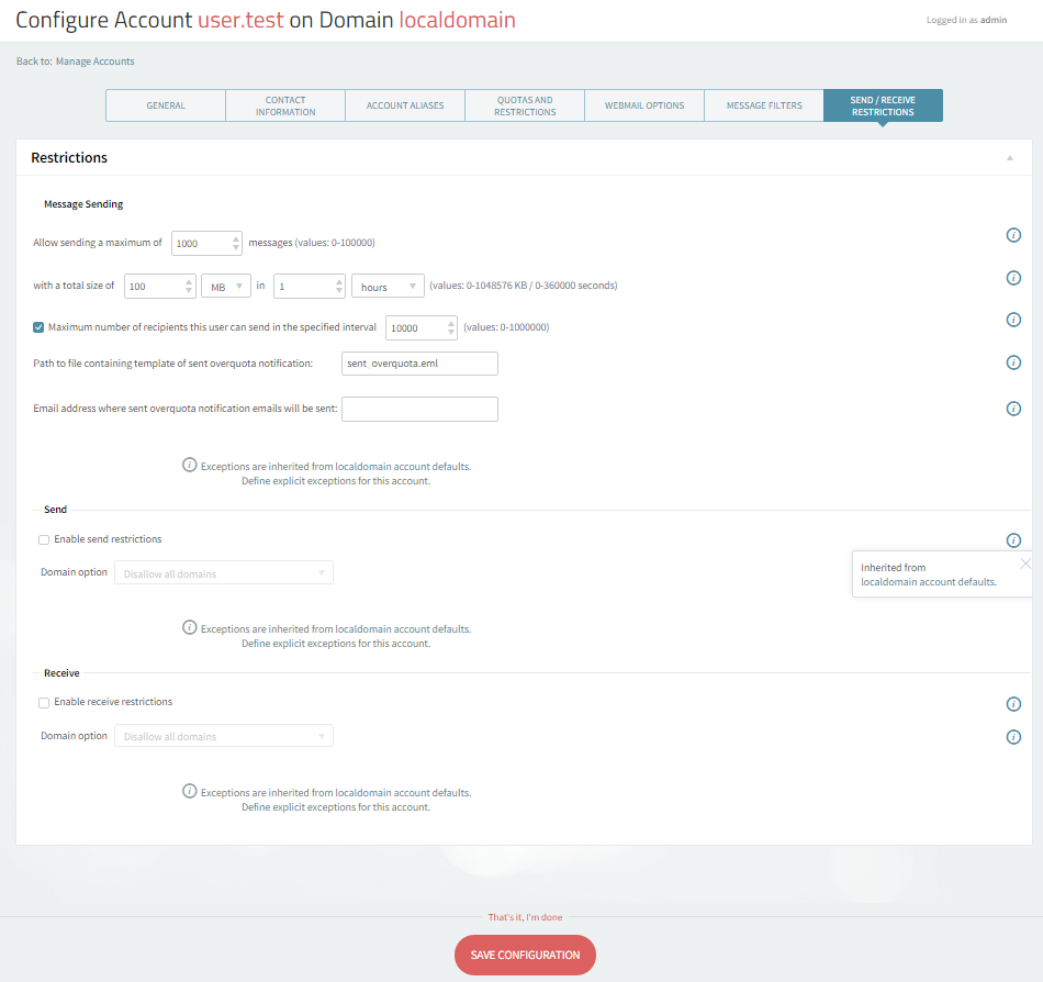 Defining Send Receive Restrictions For An Account Axigen Documentation